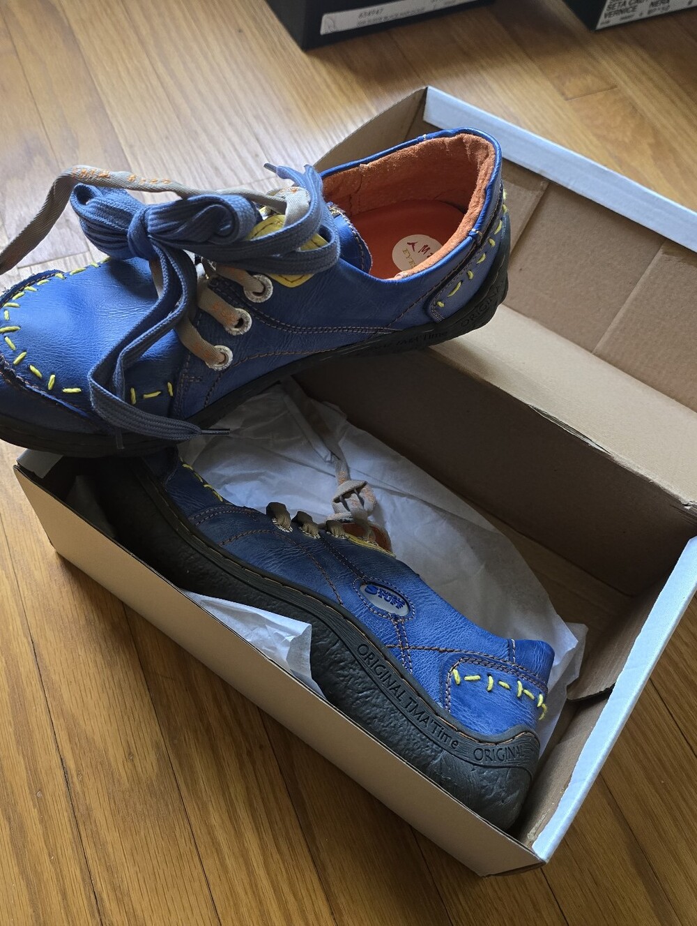 Blue Women's Lace-Up Sneakers with Orange Lining